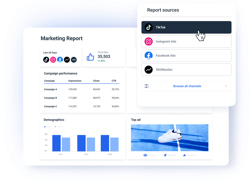 Automatically collect data from multiple channels at once - Marketing Reporting Software