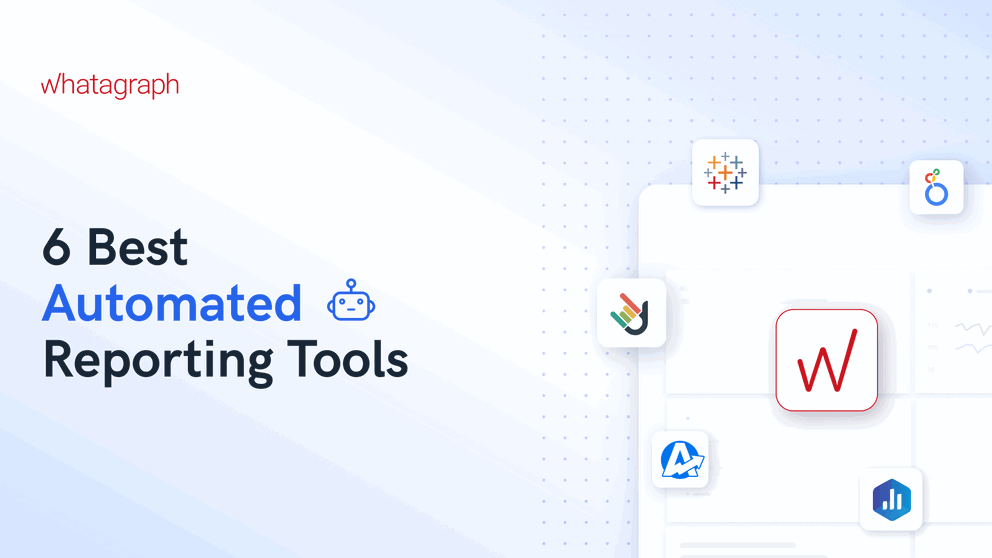 6 Best Automated Reporting Tools - Title image with assorted reporting tool logos.
