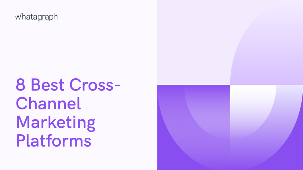 8 Best Cross Channel Marketing Platforms - Text and purple geometric shapes.