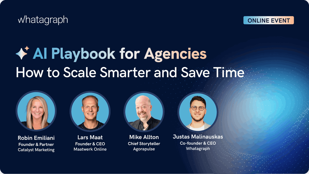 AI Playbook For Agencies - Event banner with four speakers and event title.