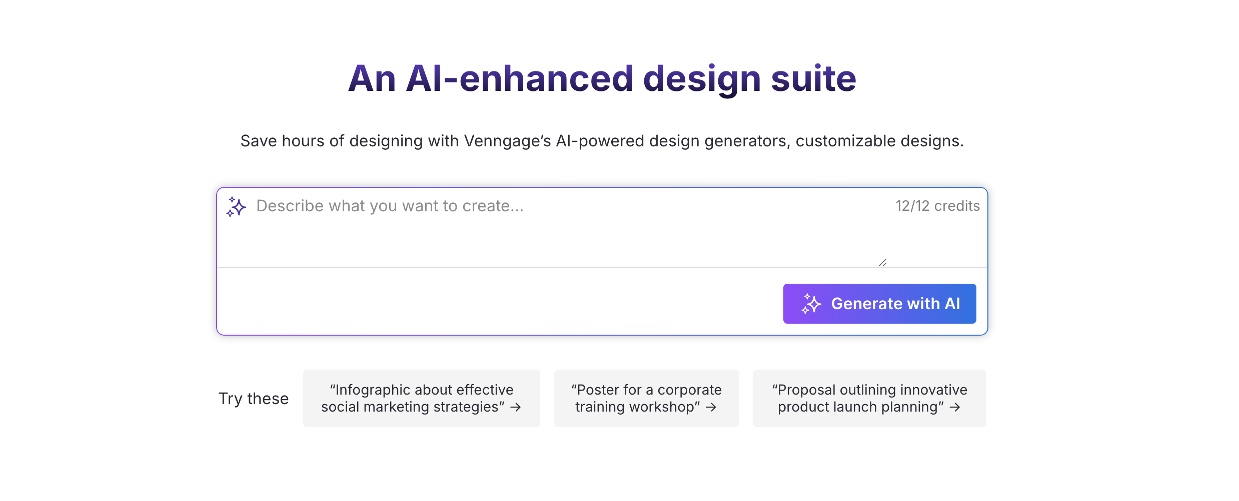 AI Reporting Tools - Interface for Venngage's Al-enhanced design suite.