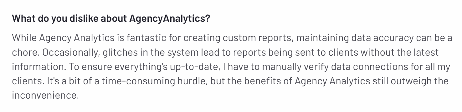 A screenshot of AgencyAnalytics review - Whatagraph