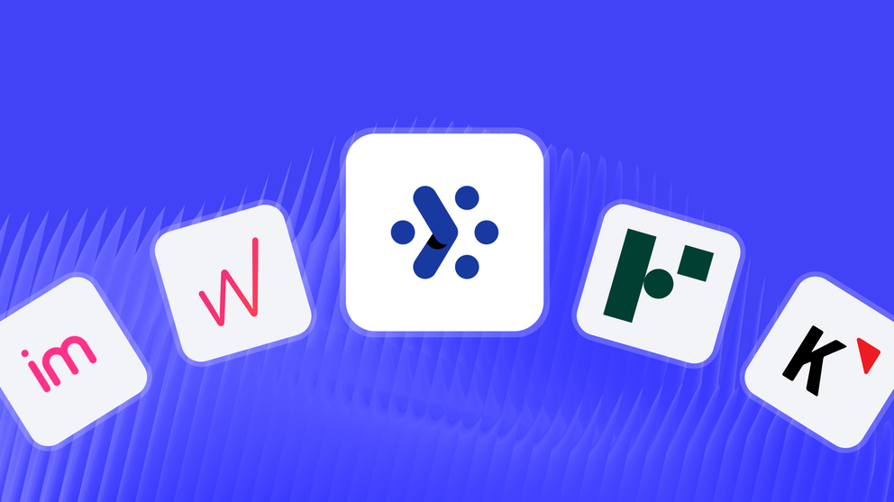 Alternatives - Five white squares with "im", "W", "Adverity", "fp", and "K" logos on a blue background.