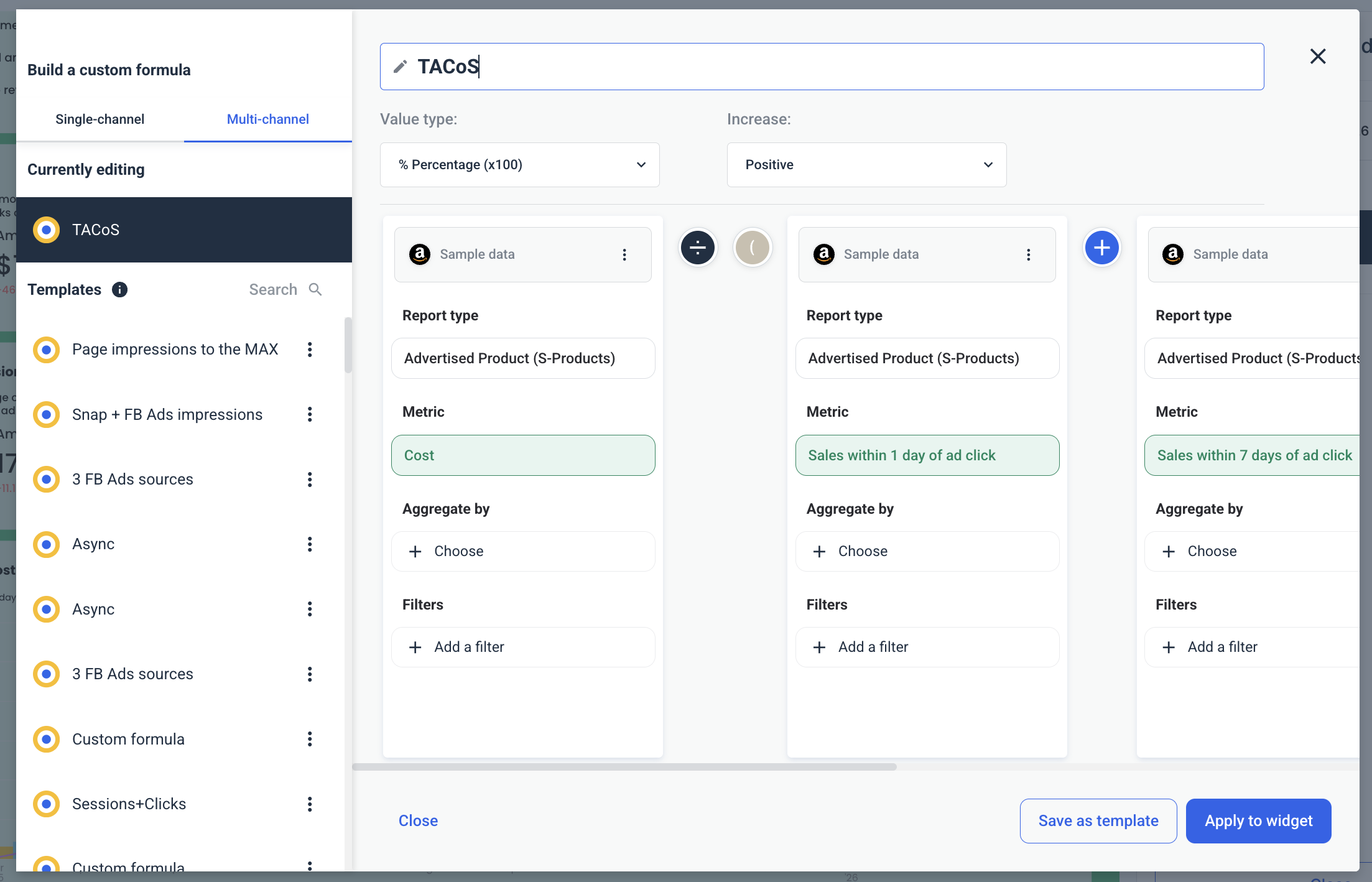 Amazon Ads Dashboard Example TACoS Calculation - A