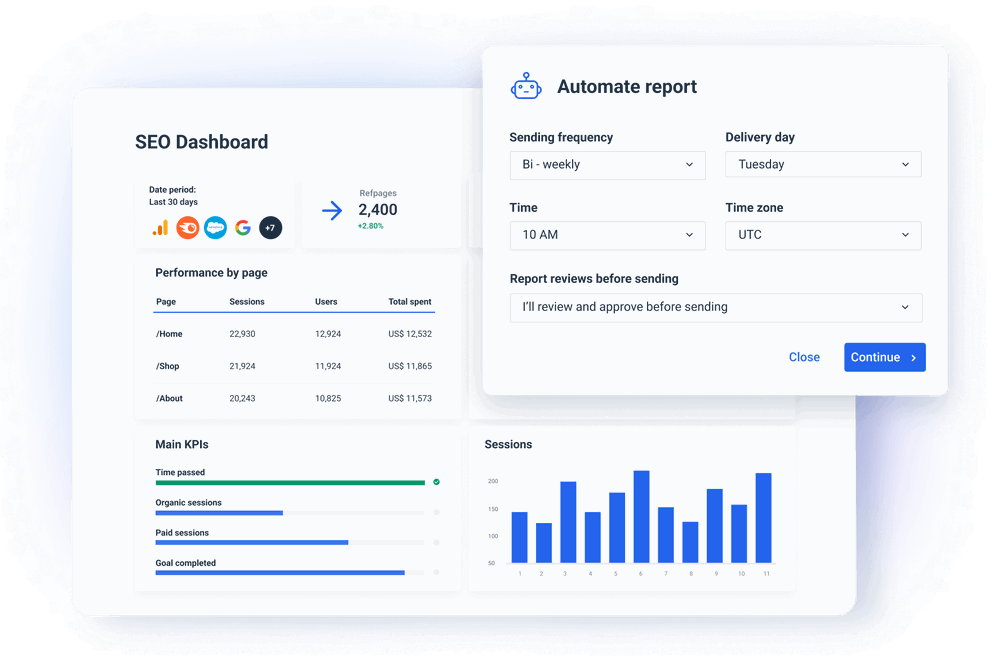 Automate SEO insights with 24/7 live dashboards - SEO dashboard template