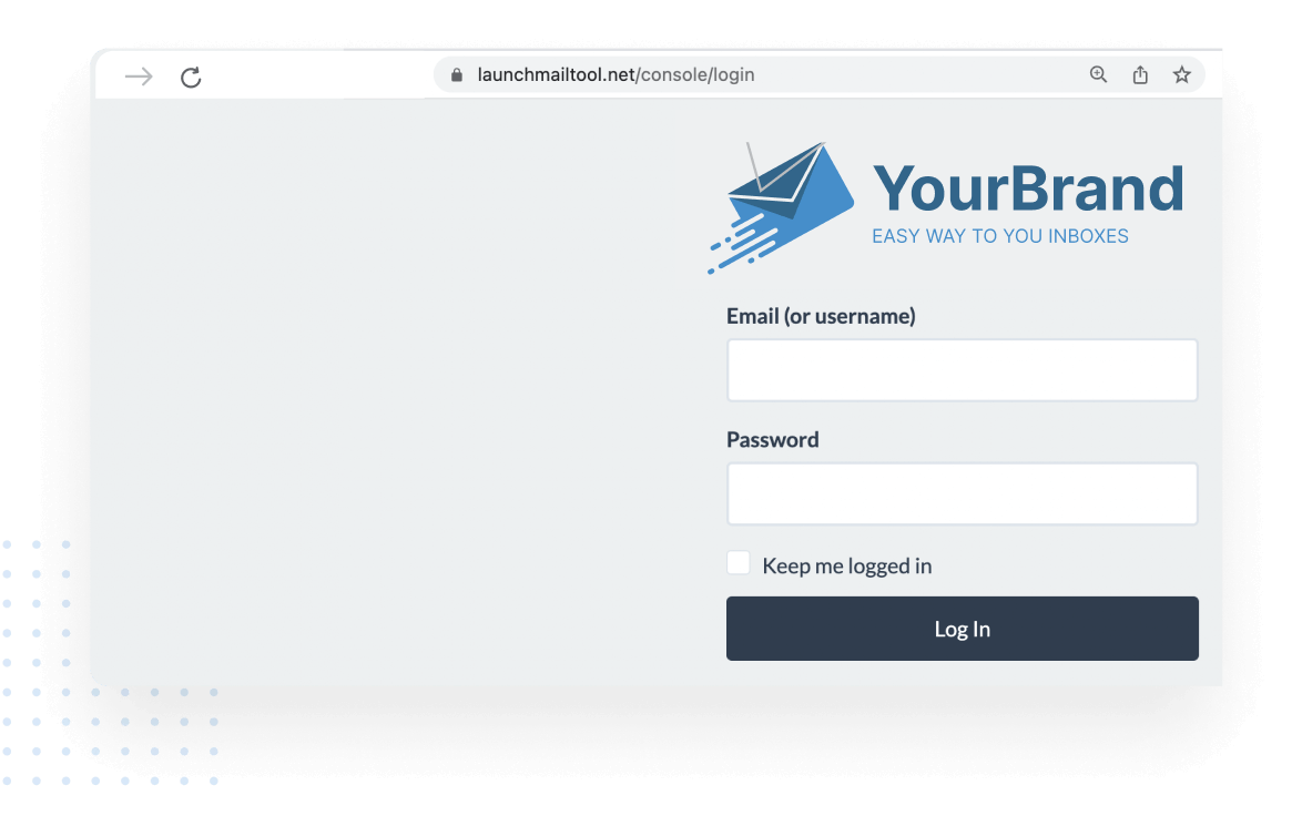BigMailer - Login screen with email, password fields, and branding on a browser page.