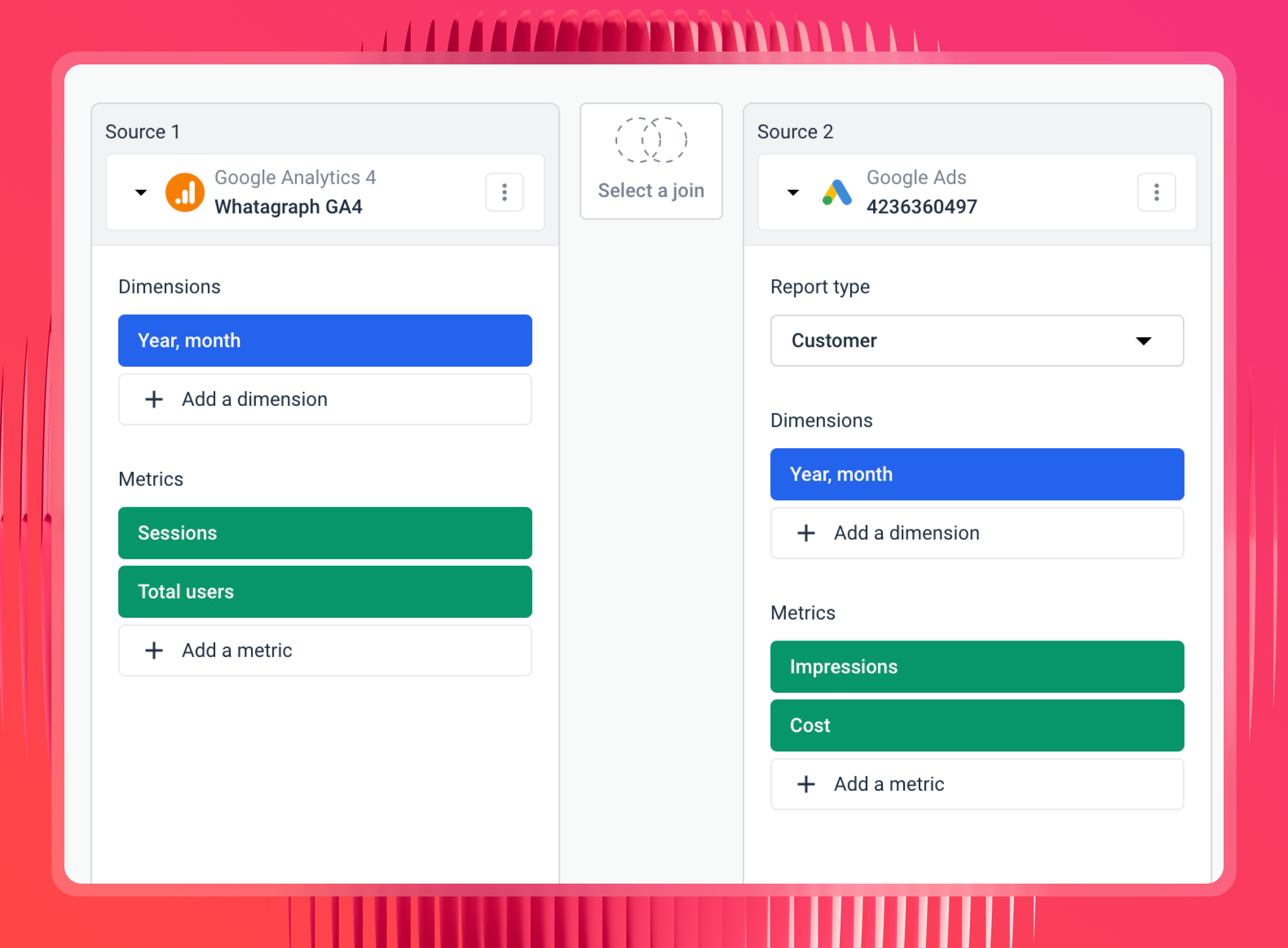 Blend Data Sources - Two data source panels side-by-side in an application interface.
