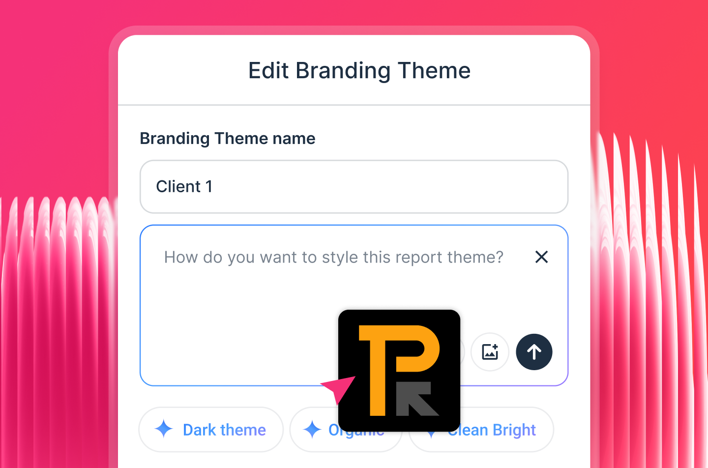 Branding Theme - Edit branding theme interface with name, styling options and logo upload.