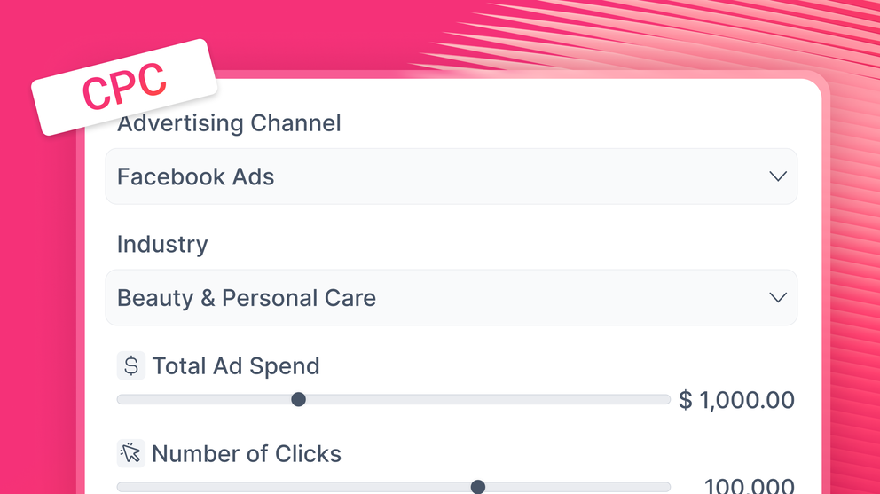 CPC Calculator - Interface with dropdowns for advertising channel and industry.