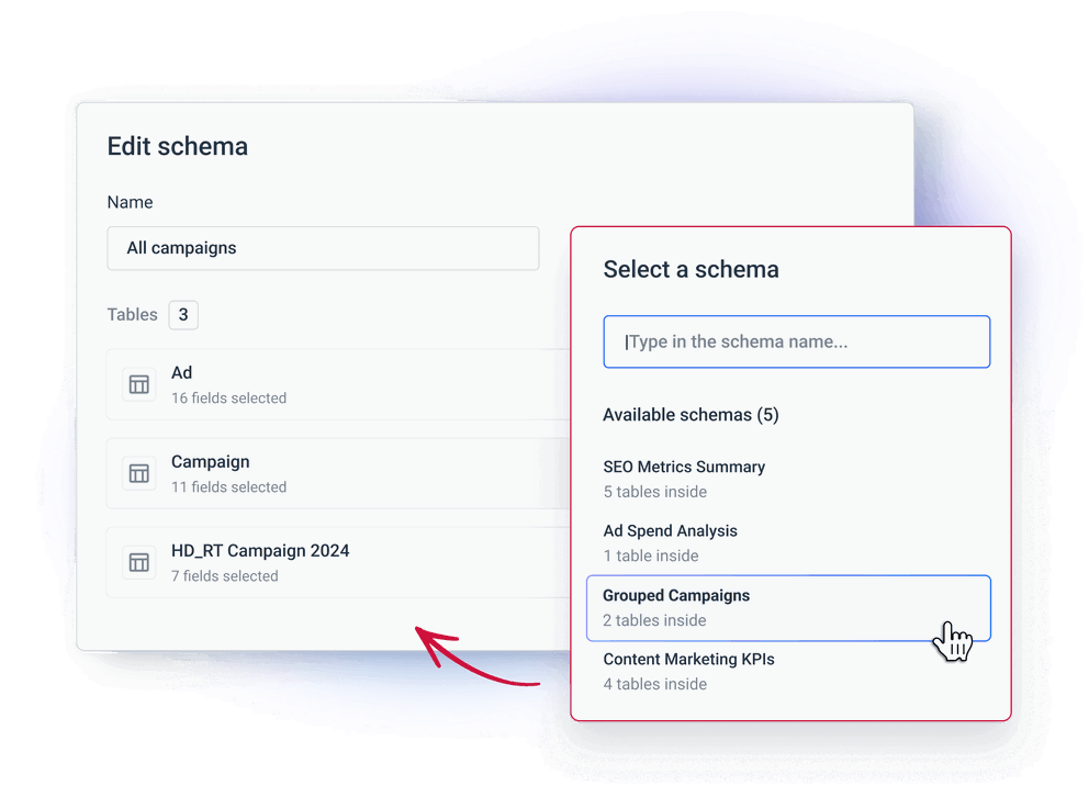 Visualize Marketing Data in Looker Studio - choose any schema