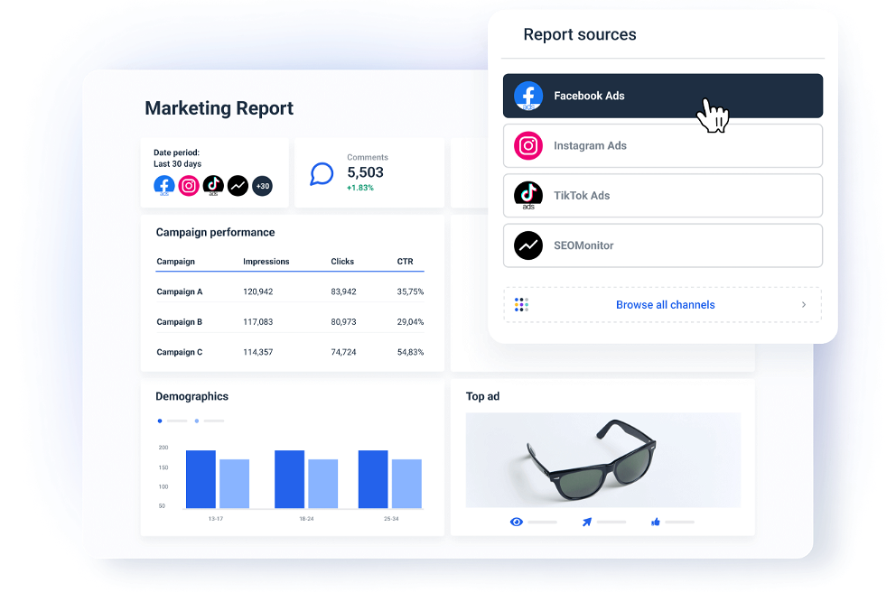 Report all Facebook Ad campaign KPIs & metrics in one place