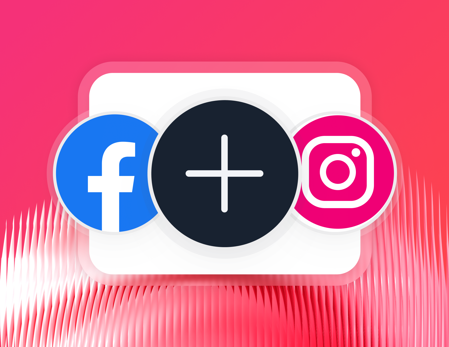 Connect - Facebook, plus sign, and Instagram logos arranged on a white rounded square, set on a gradient background.