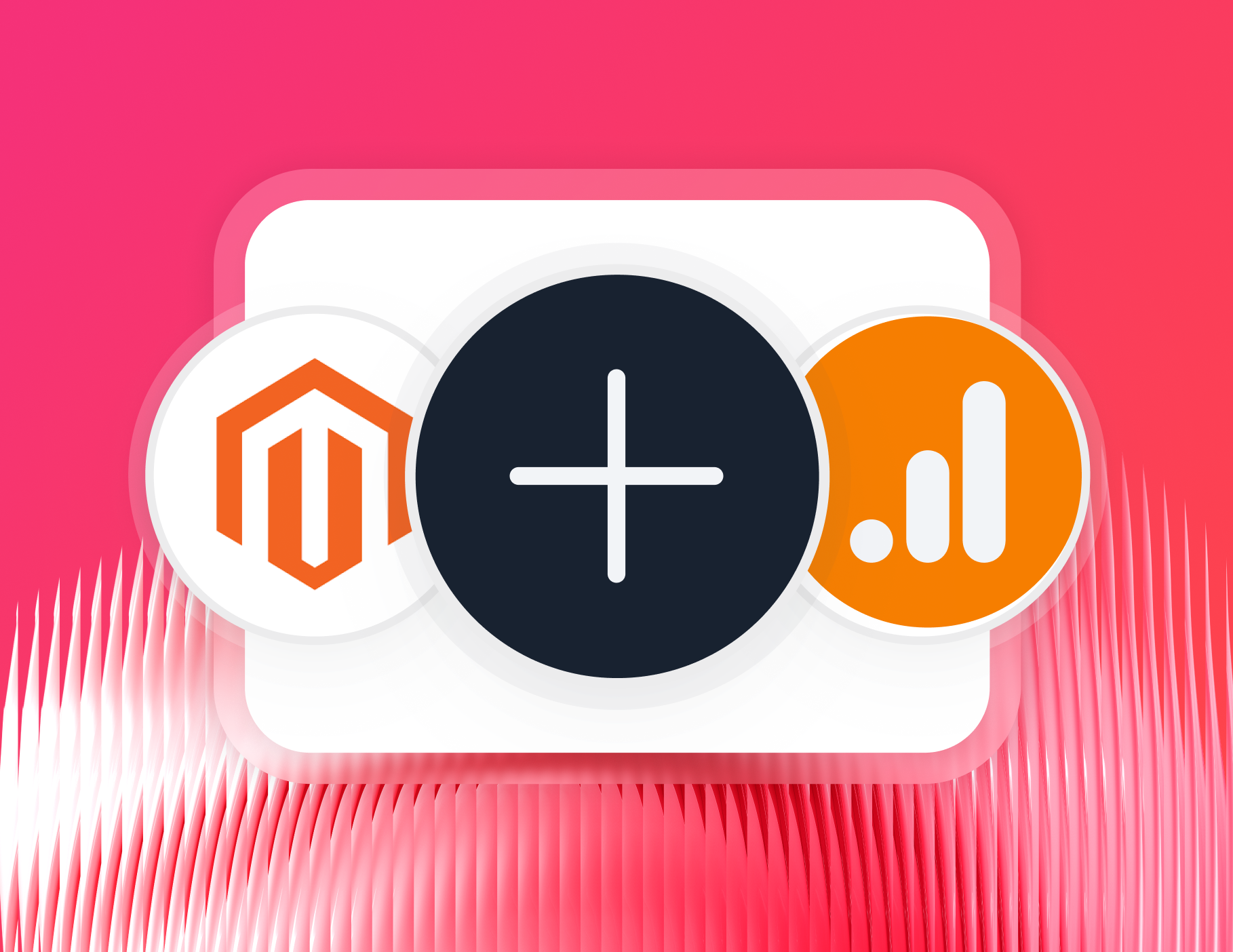 Connect - Magento reporting tool - A logo with a plus sign surrounded by Magento and reporting icons.