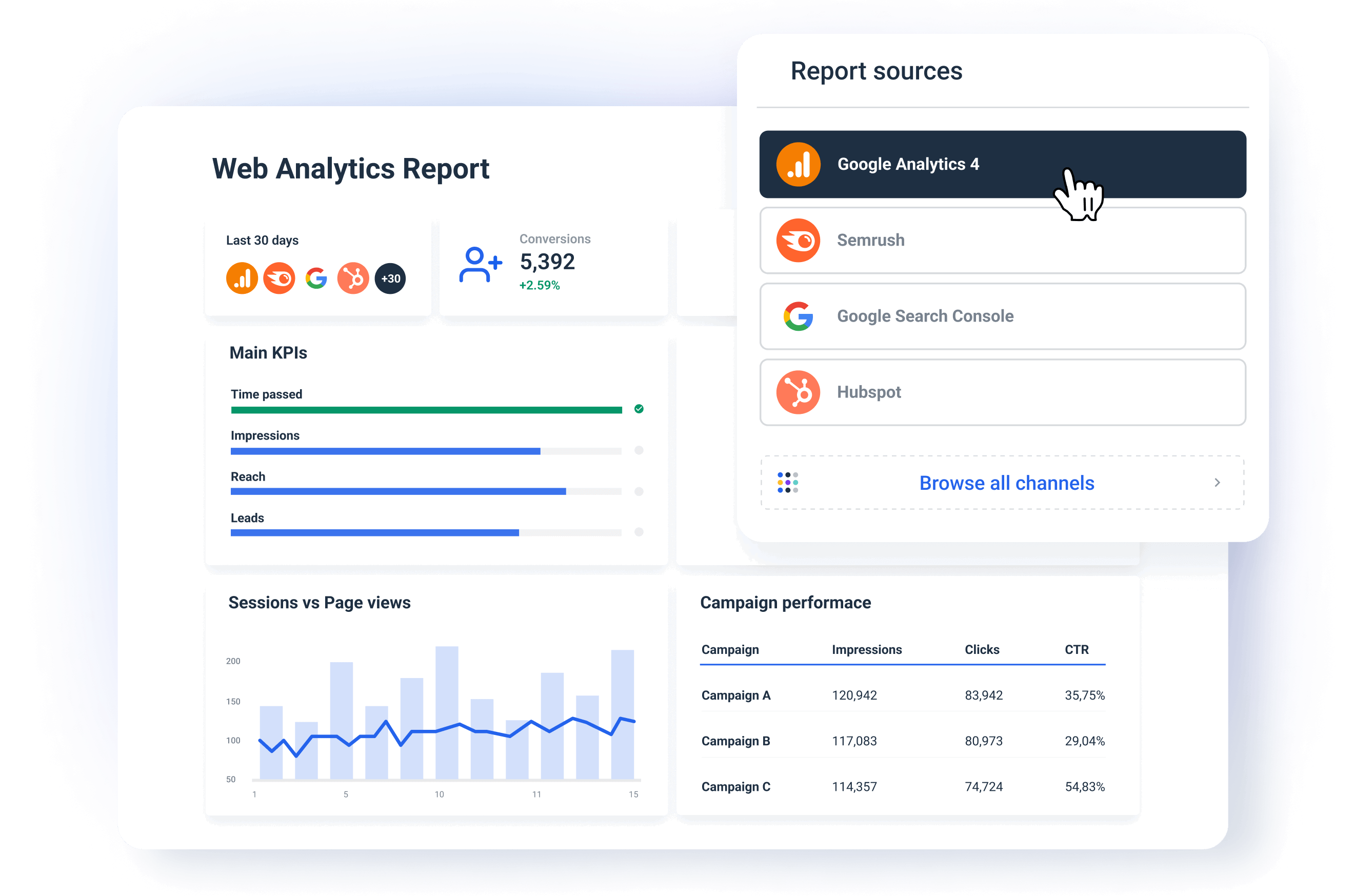 Connect your web analytics data sources in a few clicks