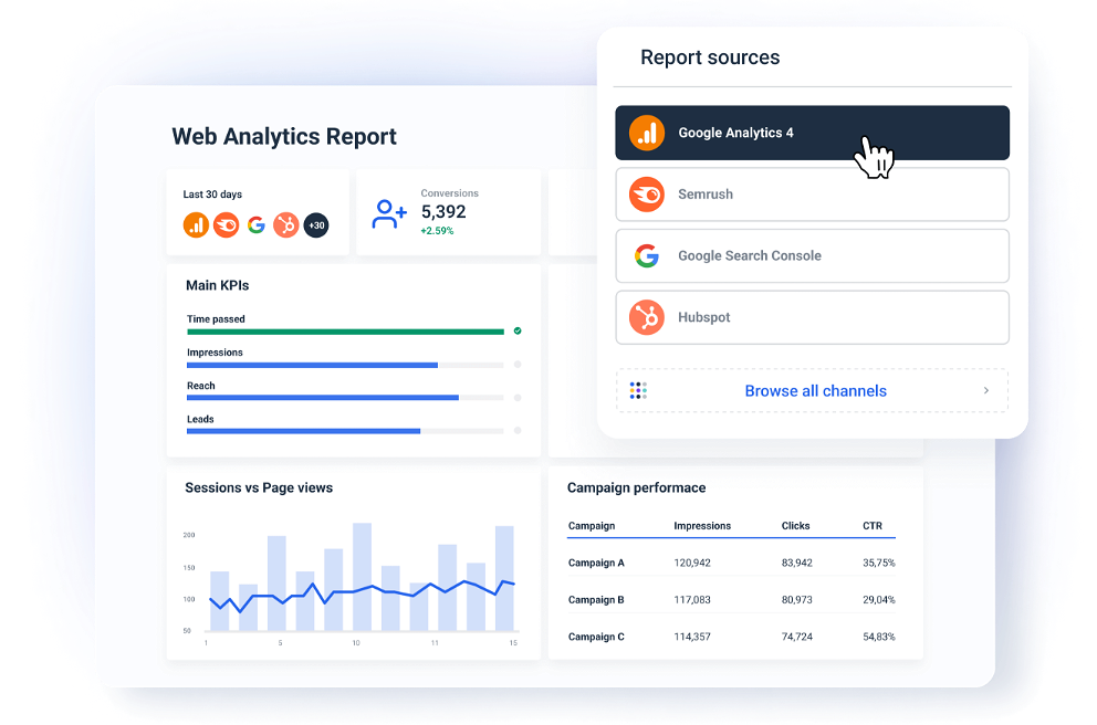 Connect your web analytics data sources in a few clicks
