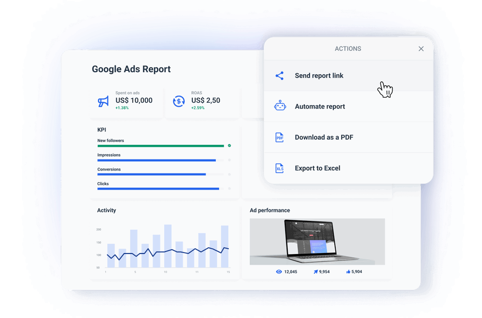 Google Ads report in Whatagraph send report