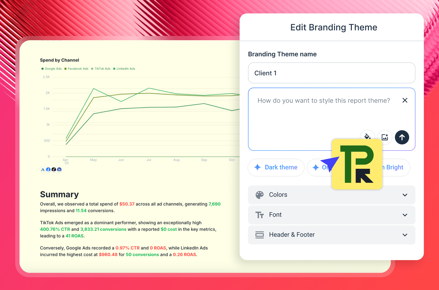 Create Custom PPC Reports - Analytics dashboard with graphs and branding theme editor.