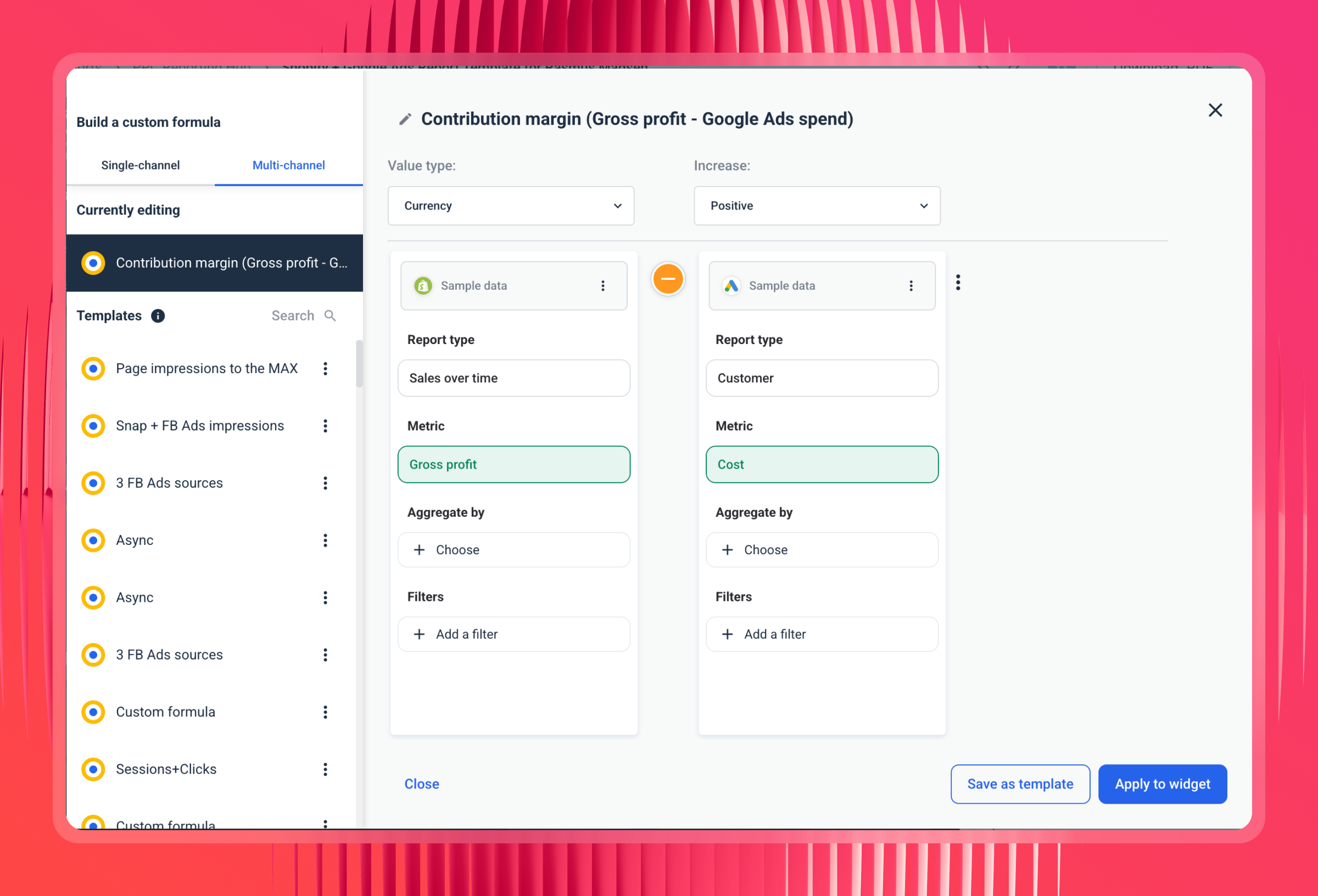 Custom Formulas - Screenshot of a custom formula configuration panel.