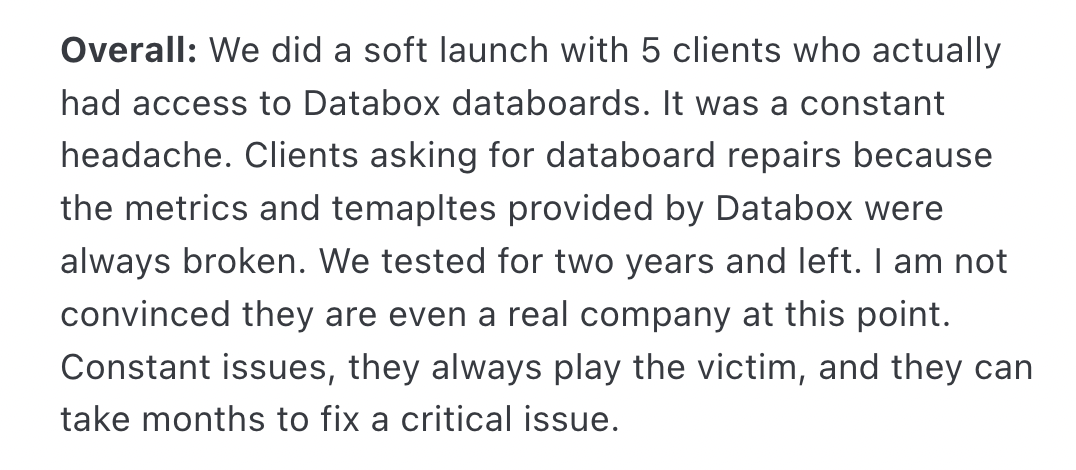 A screenshot of Databox user review - Whatagraph