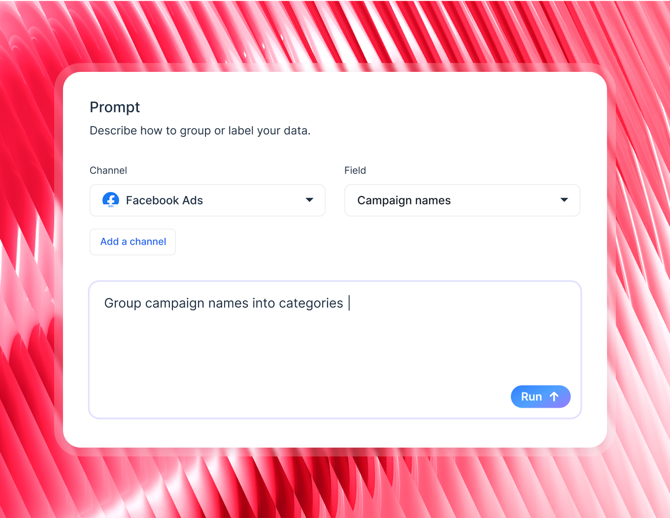 Custom dimension with prompt to group campaign names into categories.