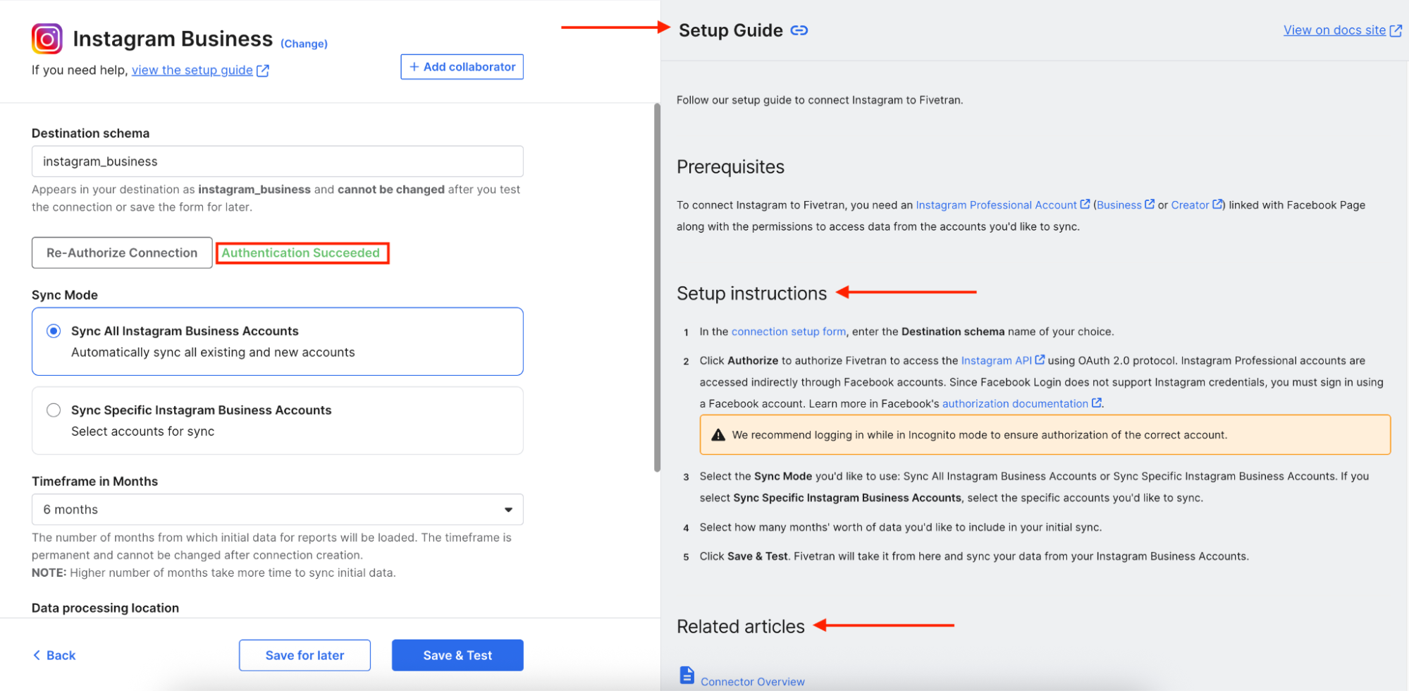 Fivetran Data Source Connector Setup Guide - A configuration page with setup instructions.