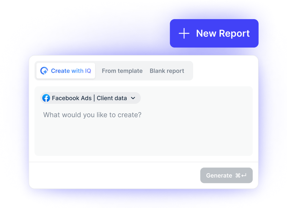Whatagraph report generator - A form interface for creating reports with a text field.