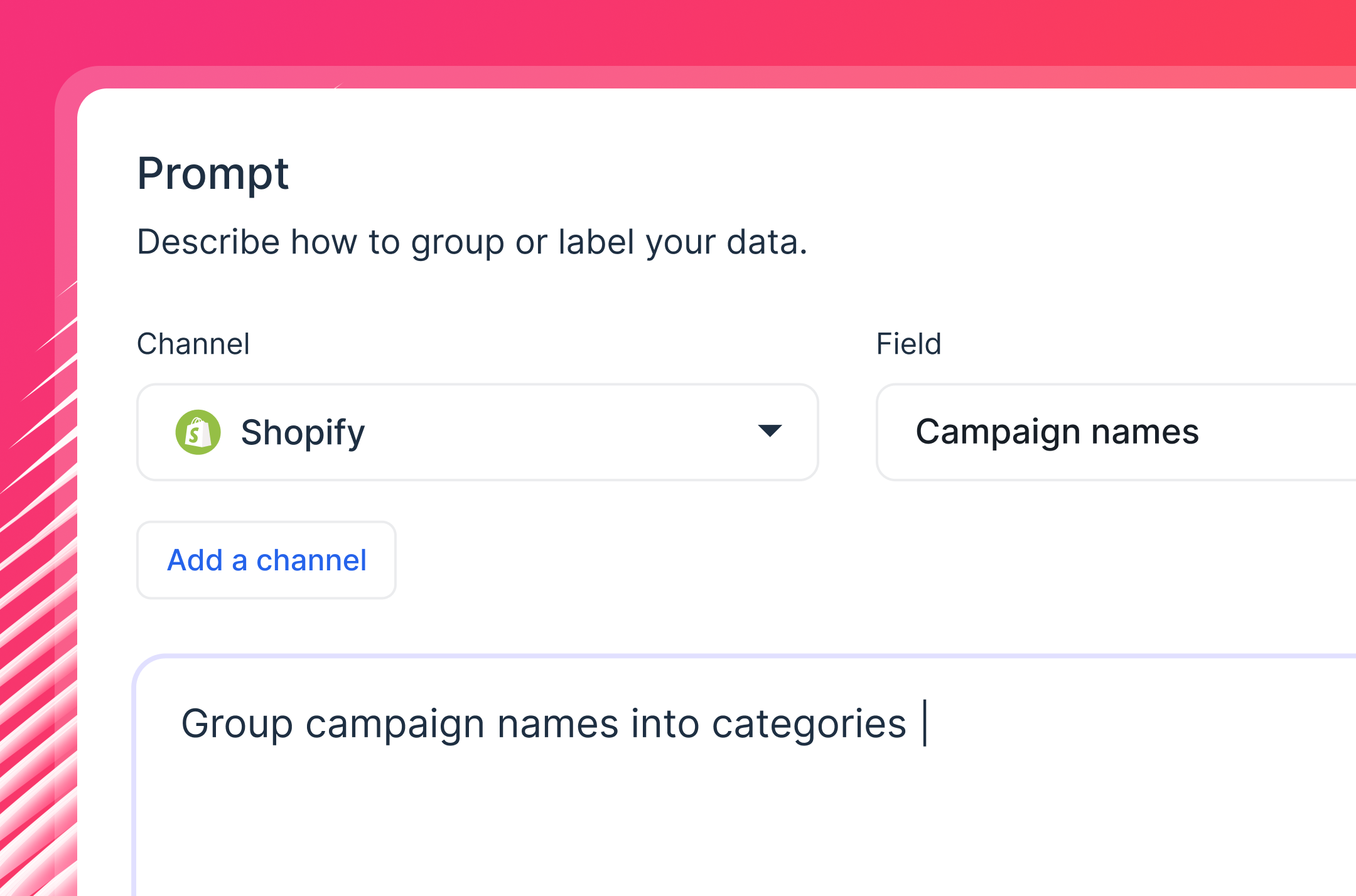 IQ Dimensions - Shopify Reporting Tool - A form for grouping Shopify campaign data.
