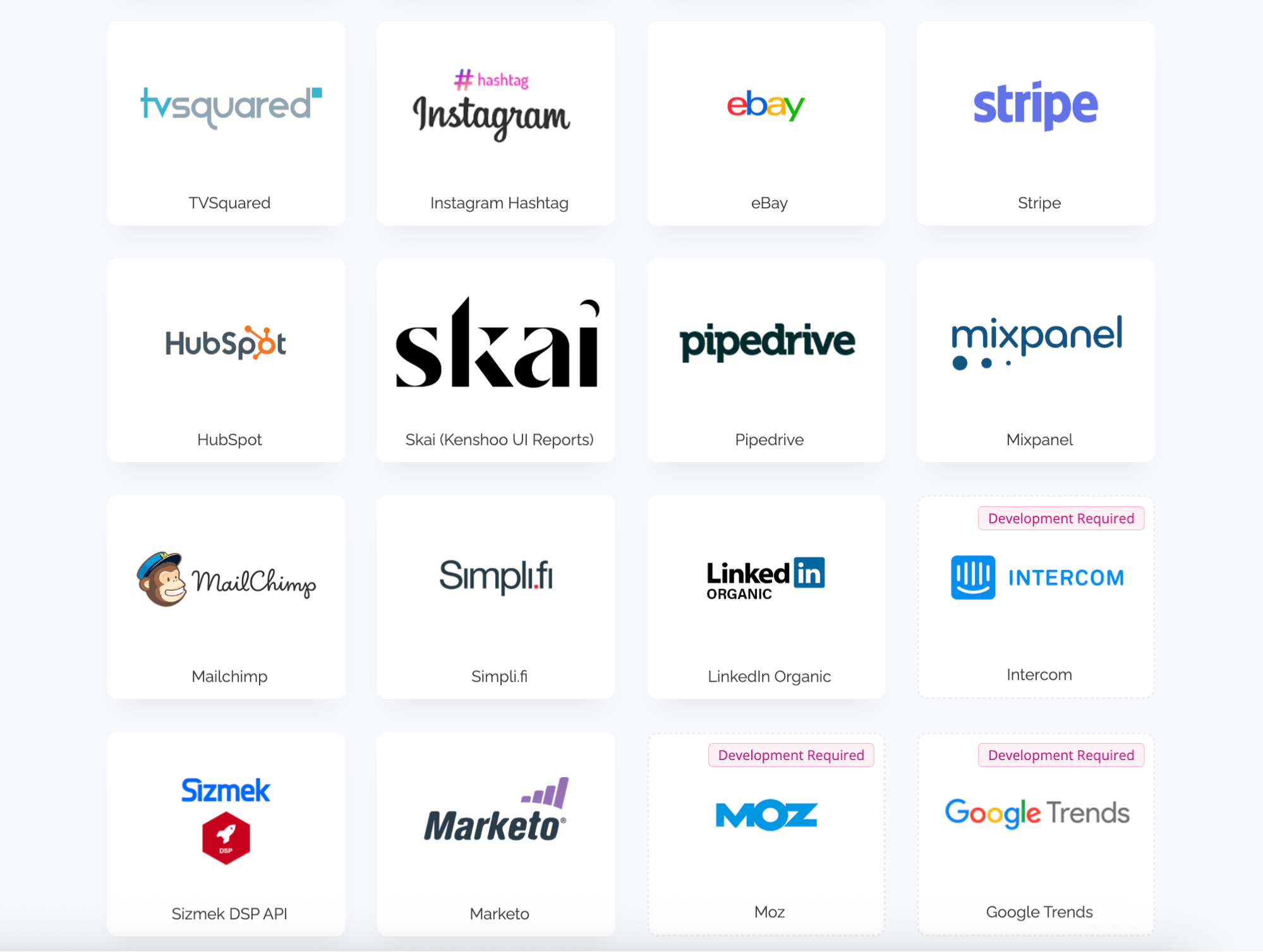 Improvado Integrations - A grid of 12 logos representing various software integrations.