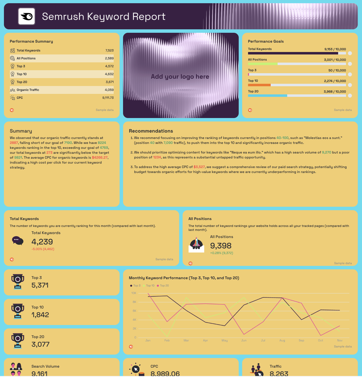 Keyword Ranking Report - A dashboard with graphs and charts showing keyword performance data.