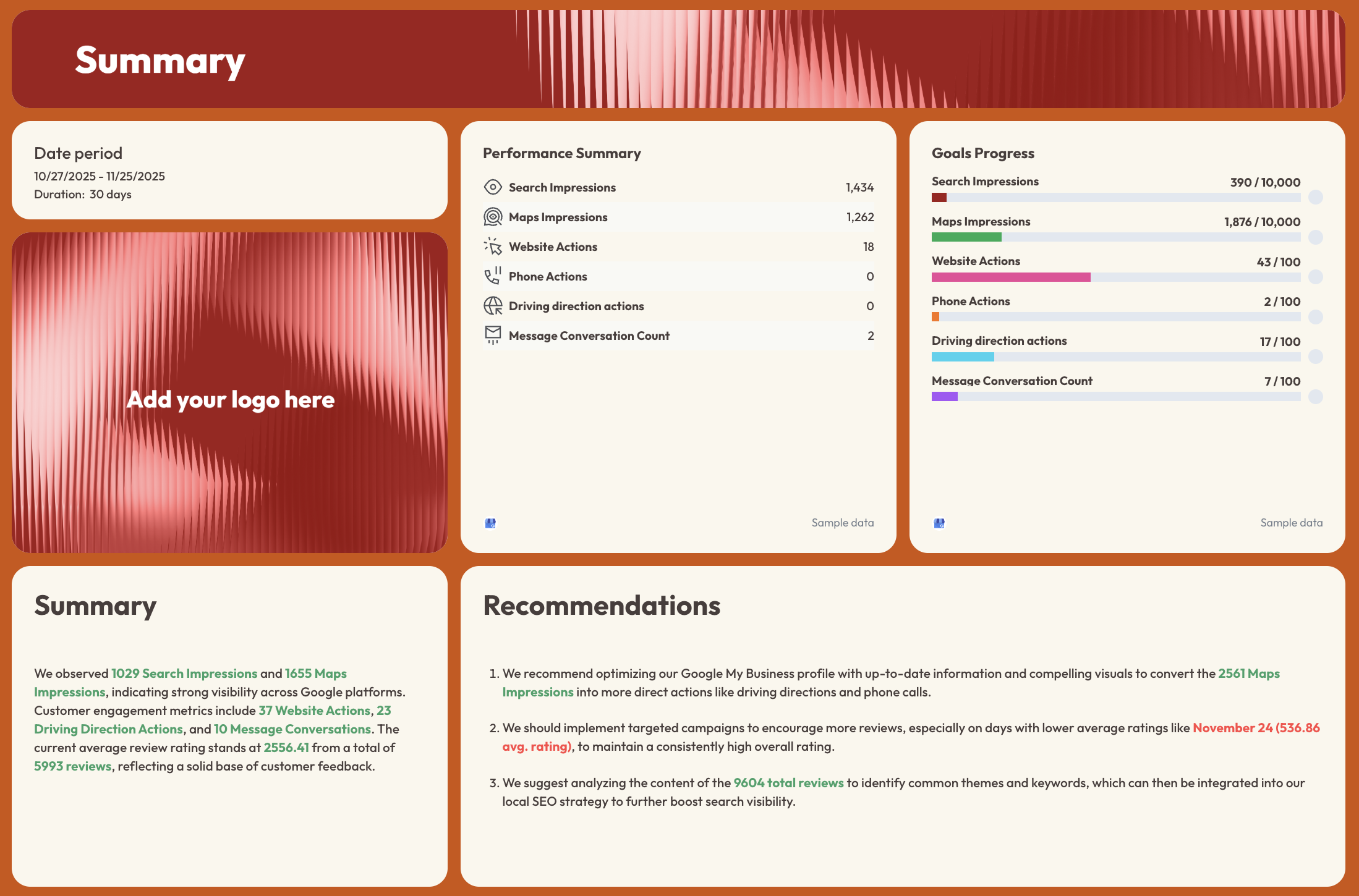Local Seo Report Template - A report template with performance metrics and recommendations.