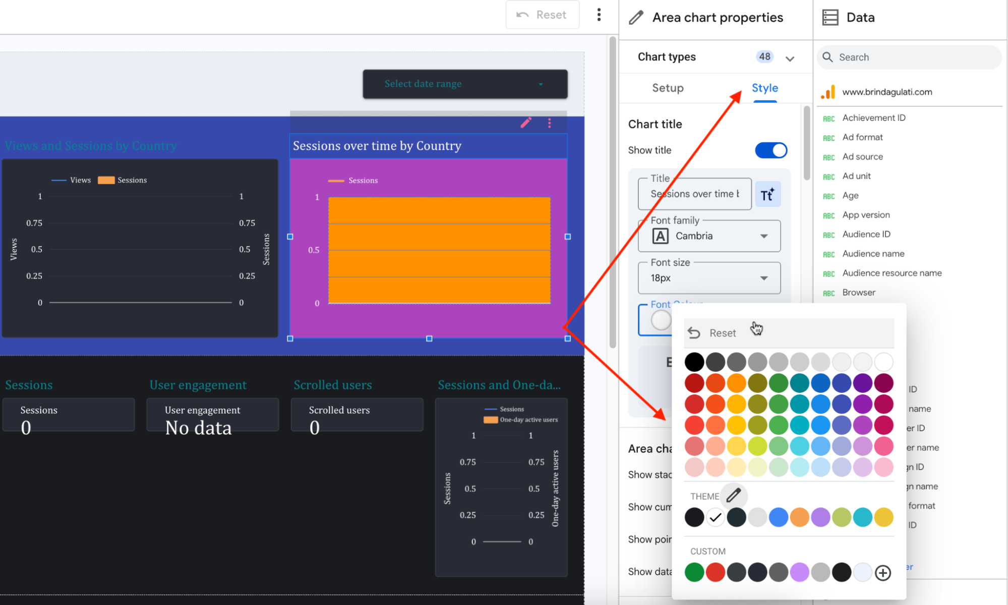 Looker Studio Reports Builder - Analytics dashboard with chart customization options displayed.