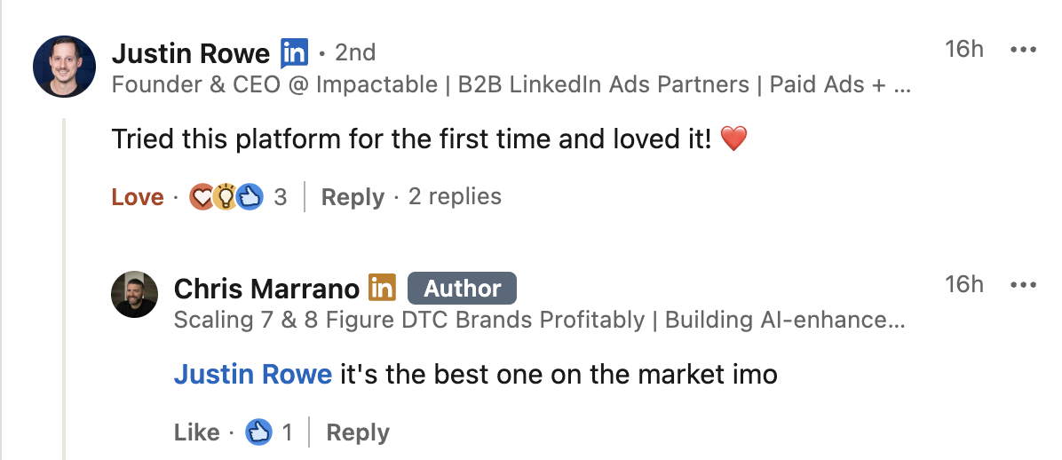 Marketers Talking About Whatagraph AI Reporting Tool - Social media comments discussing a platform.