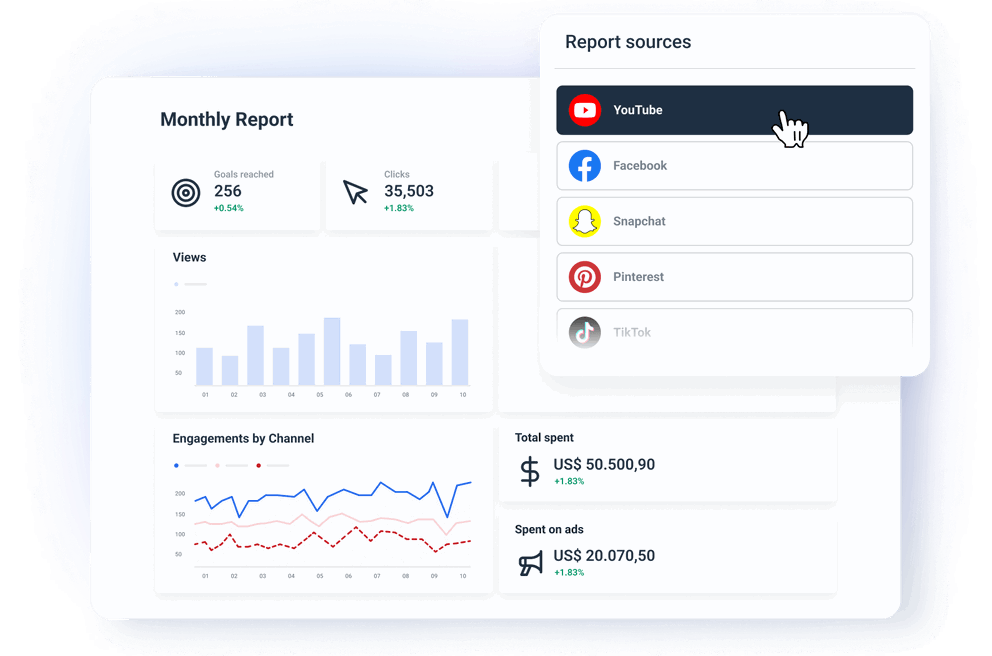 YouTube Analytics Report Template - Monitor all social media channels in one place