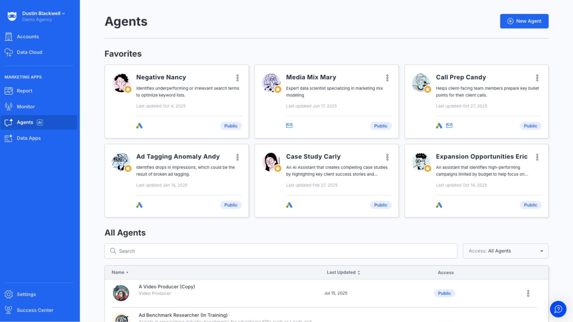 NinjaCat ai agents workspace names and faces feature