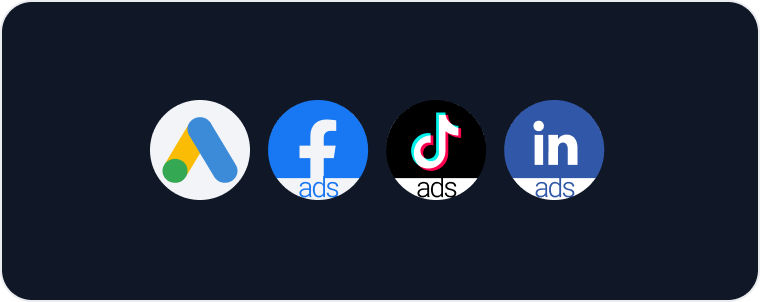 PPC Reporting Template - Logos of Google Ads, Facebook Ads, TikTok Ads, and LinkedIn Ads.