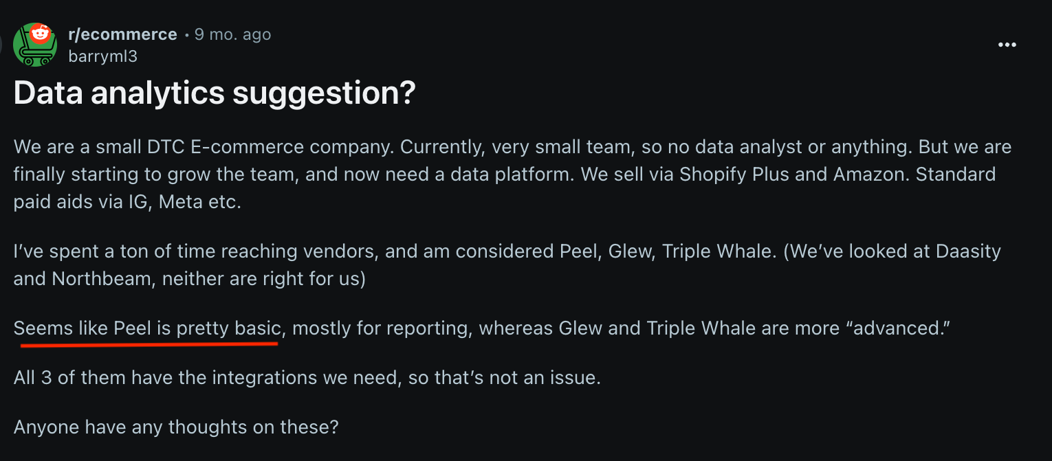 Peel Reddit User Comment - A dark themed reddit post with highlighted text.