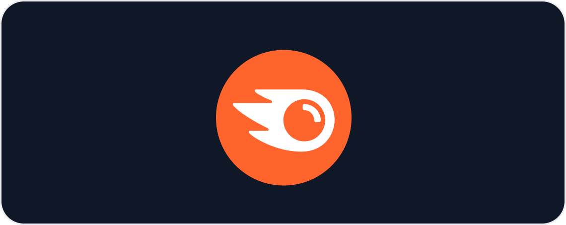 Ranking Report Template - Dark blue rounded card with a central orange circle enclosing a white comet icon.