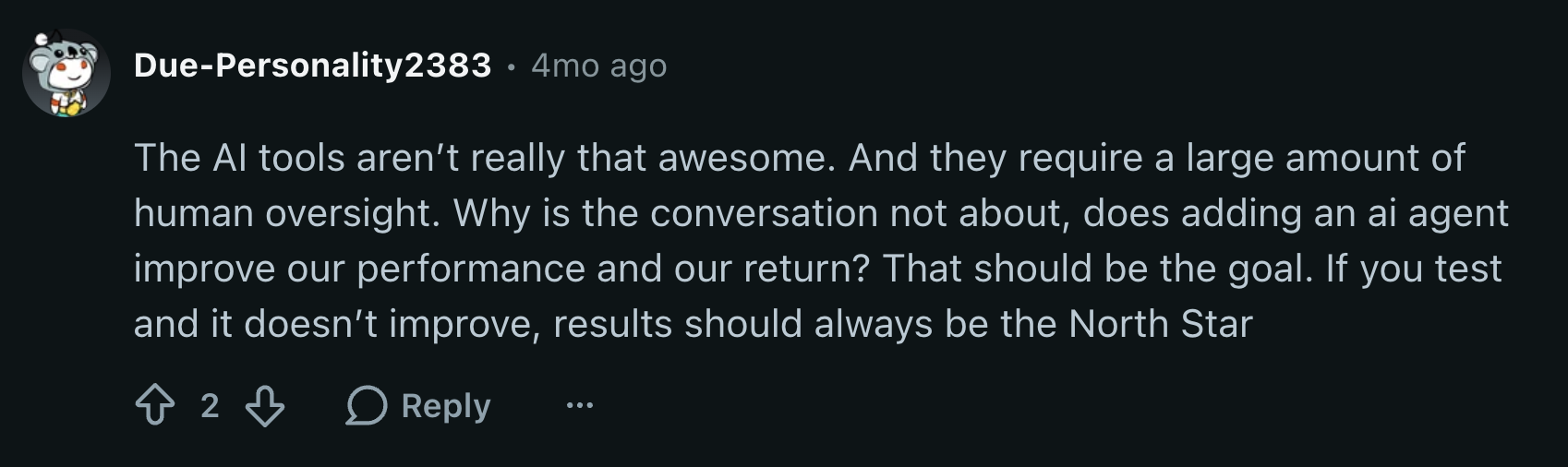 Reddit comment on AI tools needing human oversight
