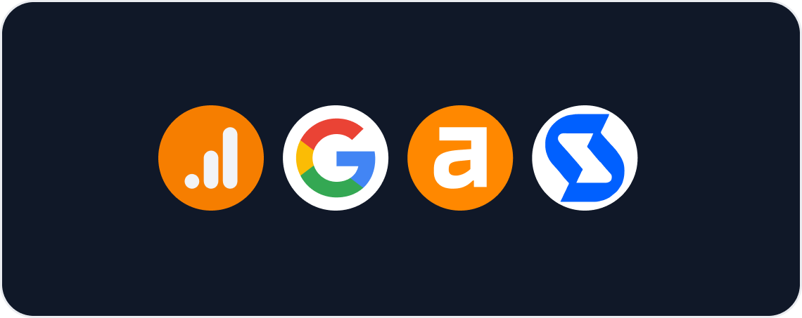 SEO Audit Report Template - A blue and white card with several company logos.