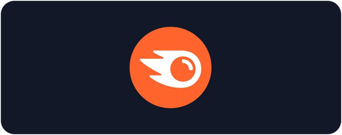 Semrush Report Template - White cartoon eye in orange circle on a dark blue background.