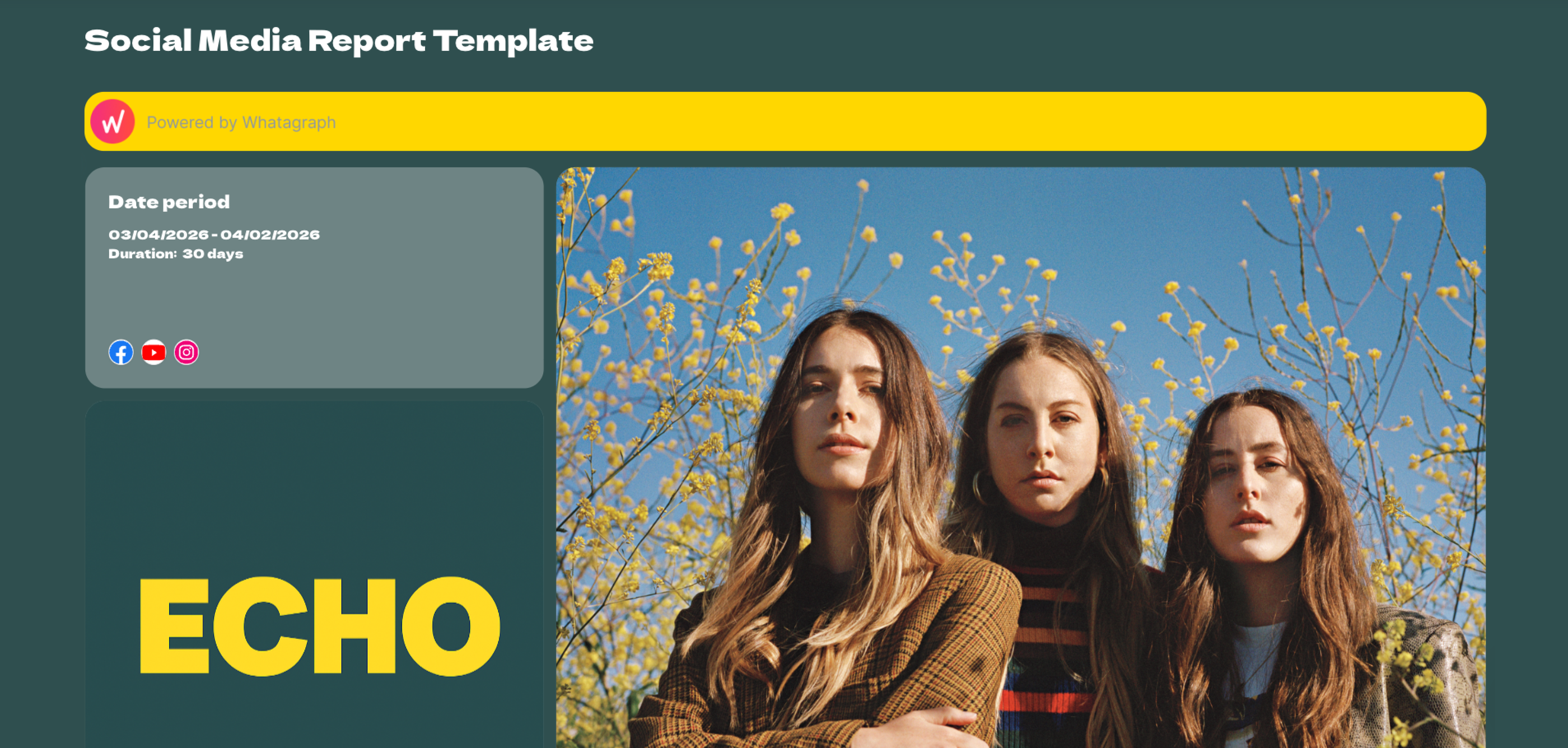 Social Media Report Template - A social media report with the word "ECHO" in yellow at the bottom left, and three women on the right.