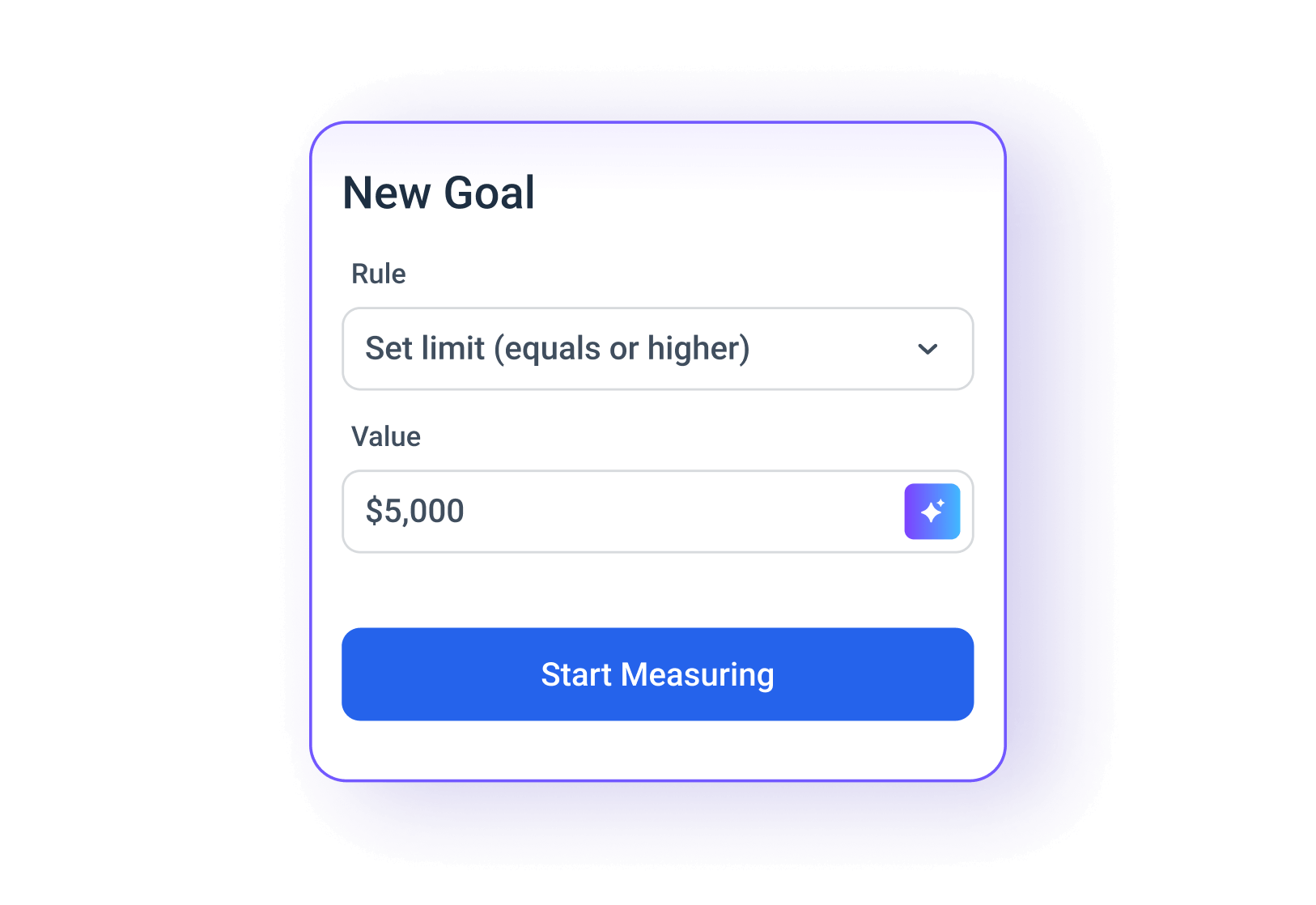 Spend Limit - A form to set a new goal with a rule and value.