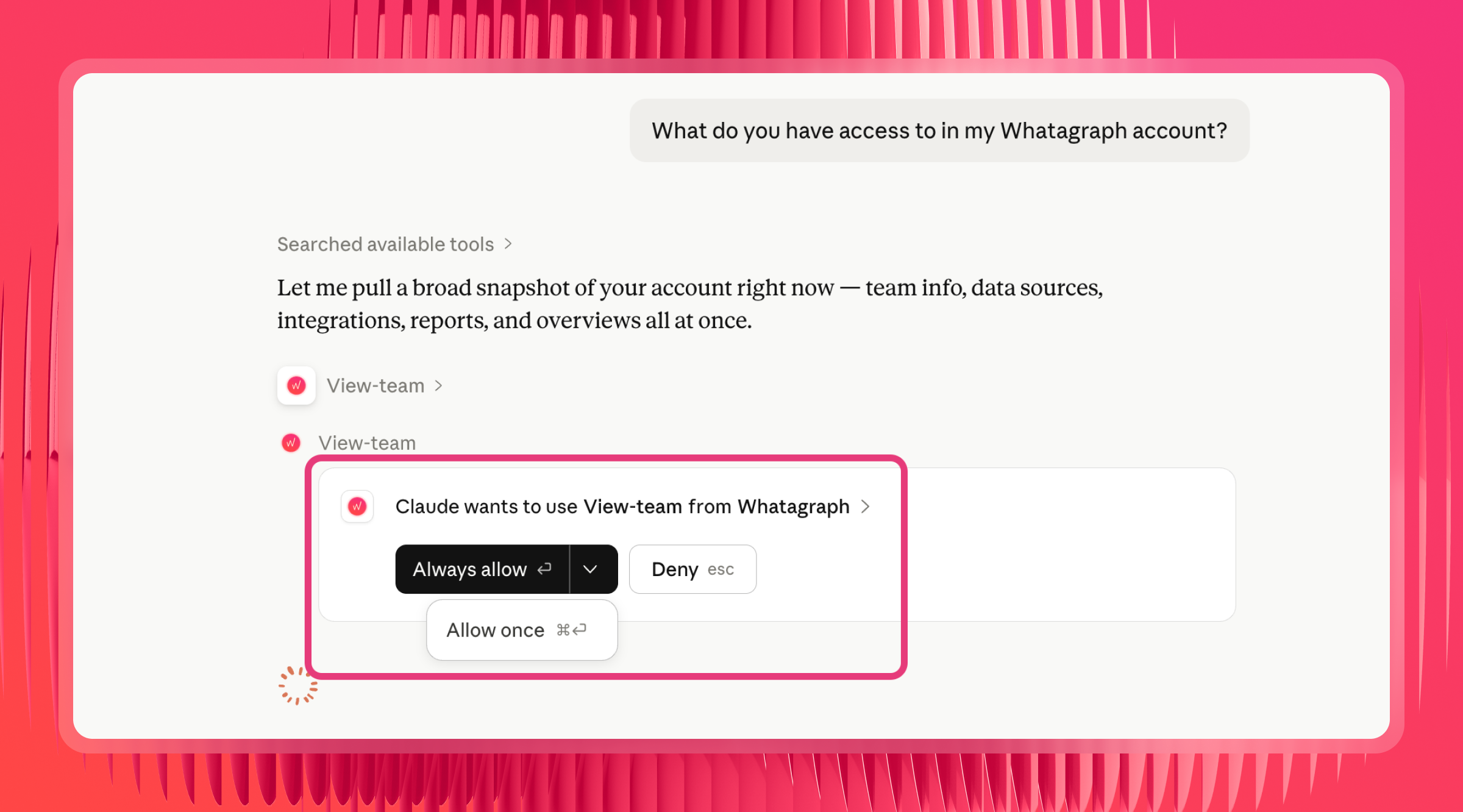 Google Ads MCP - Dialog box requesting permission for Claude to access Whatagraph.