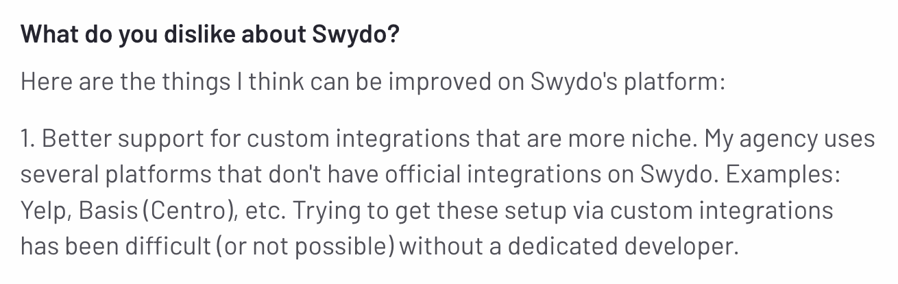 A screenshot of Swydo review - Whatagraph