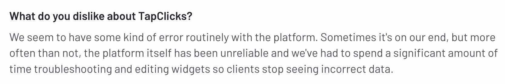 A screenshot of TapClicks review - Whatagraph