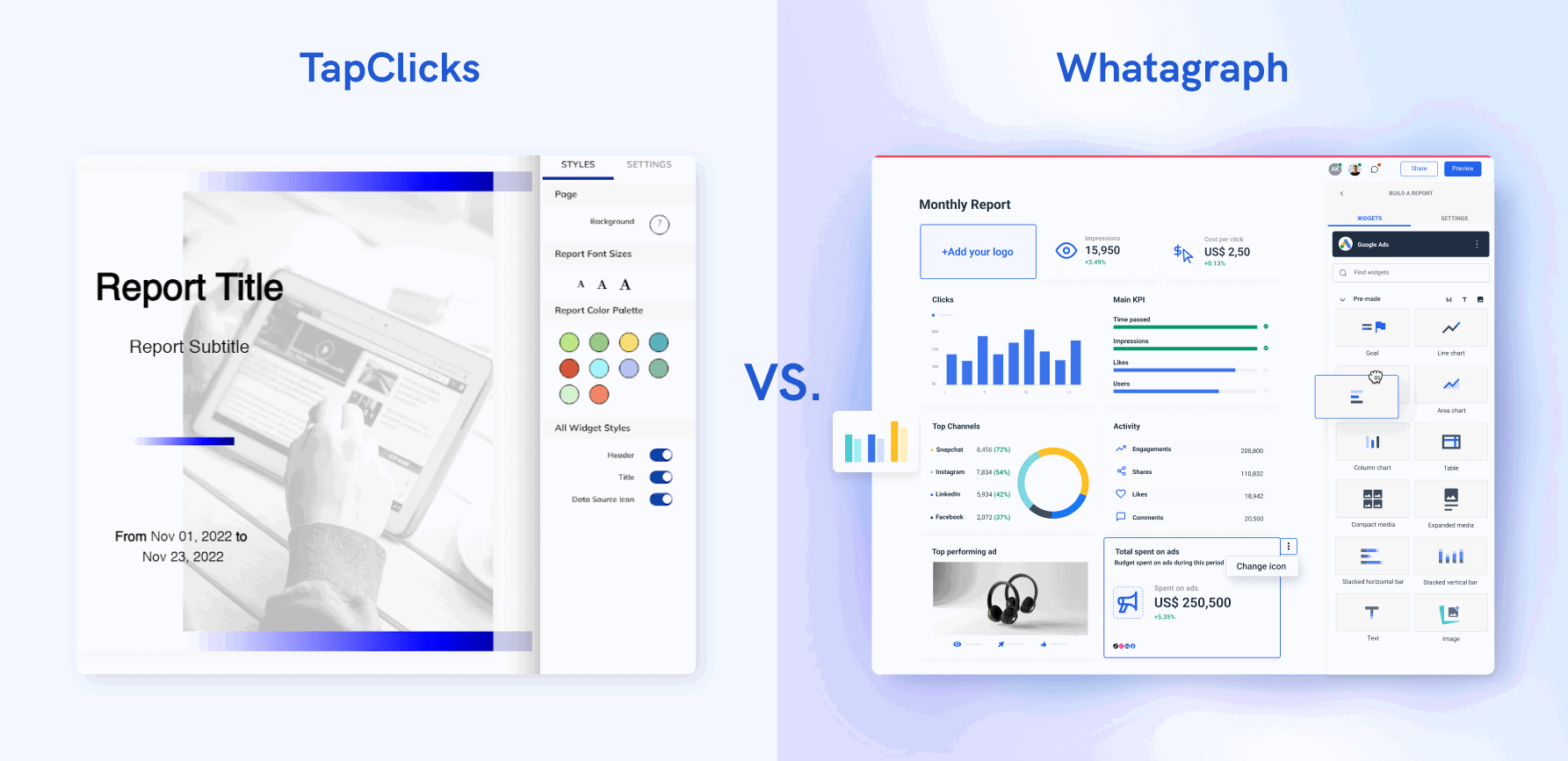 A comparison of TapClicks' report vs. Whatagraph's report - Whatagraph