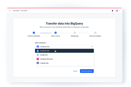 Transfer data into BigQuery with Whatagraph