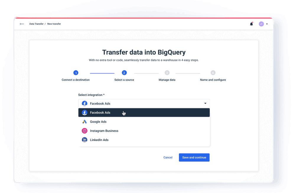 Transfer data into BigQuery with Whatagraph