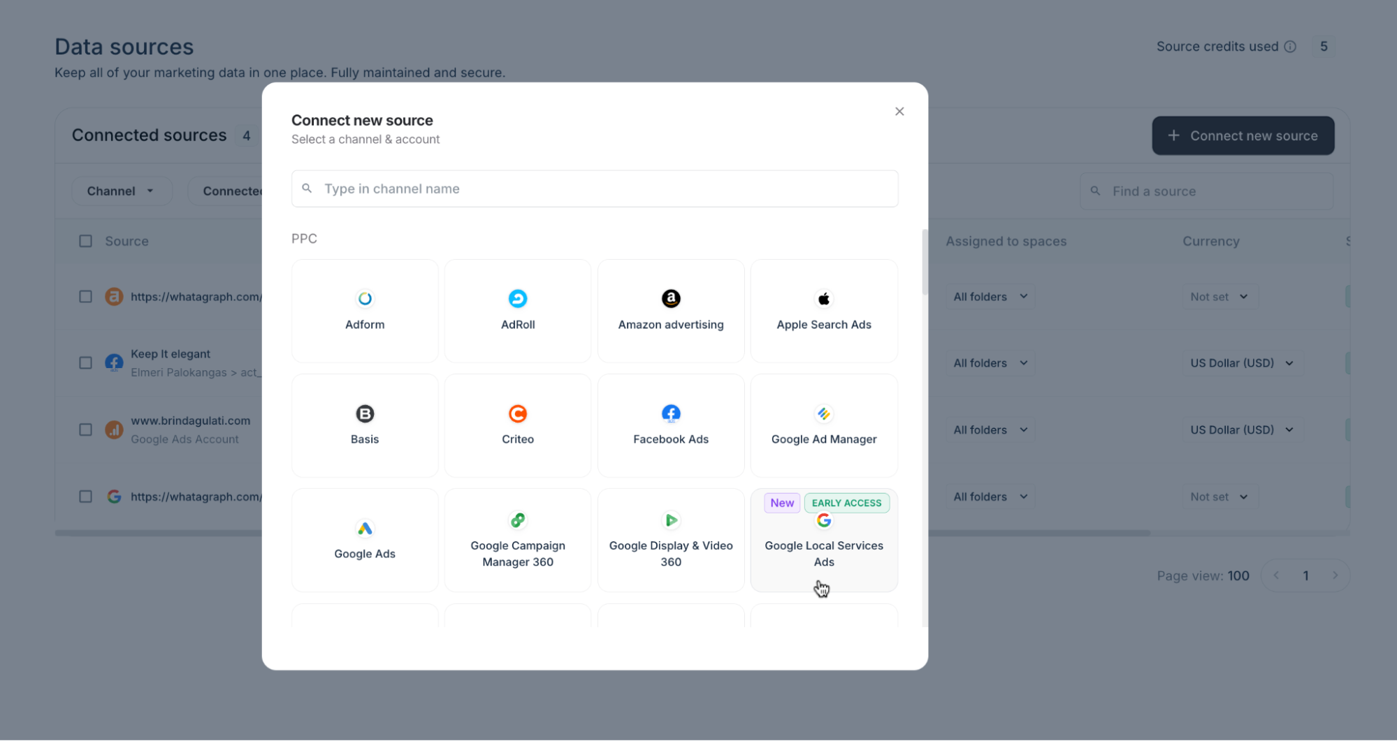 Web Analytics Connect Data Sources -