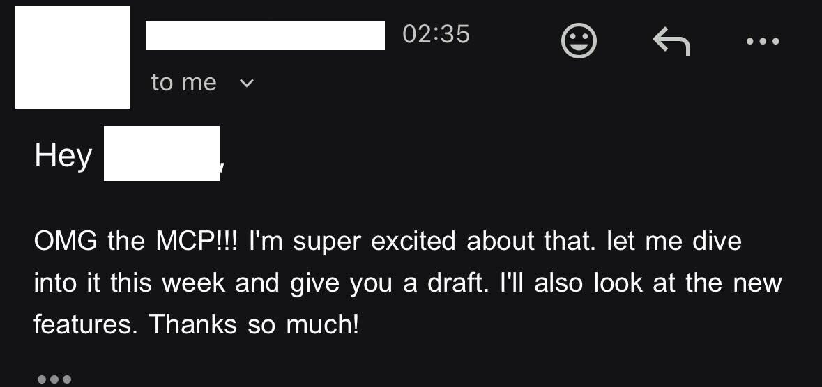 Whatagraph Google Ads MCP Excitement - Email with excited message about MCP.